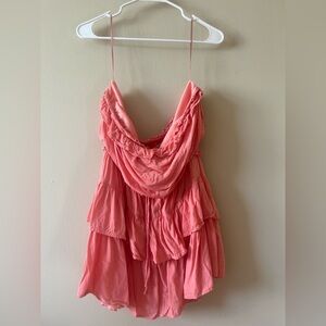 Altar’d State Coral Strapless Tiered Mini Dress